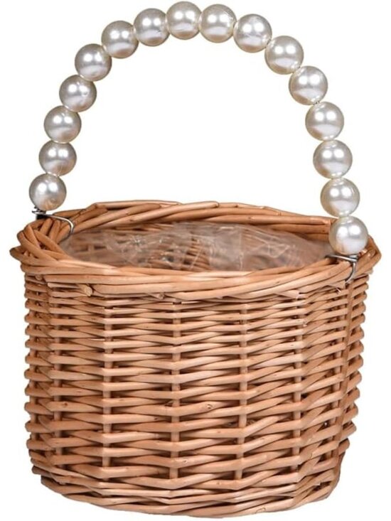 Other - Wicker Rattan Flower Girl Basket,Pearl Handle Flower Basket,Flower Girl Basket f